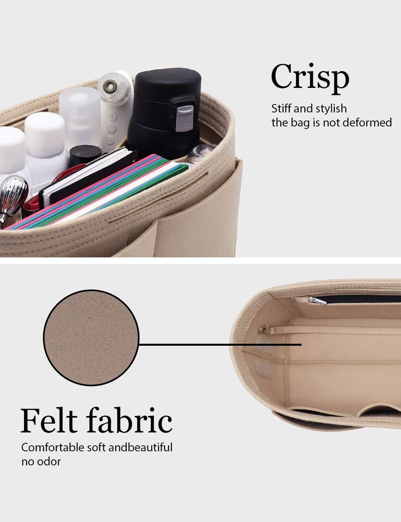 LEXSION Felt Handbag Insert Organizer Bag In Bag with Two Removeable Holder 8020 Beige L - Image 4
